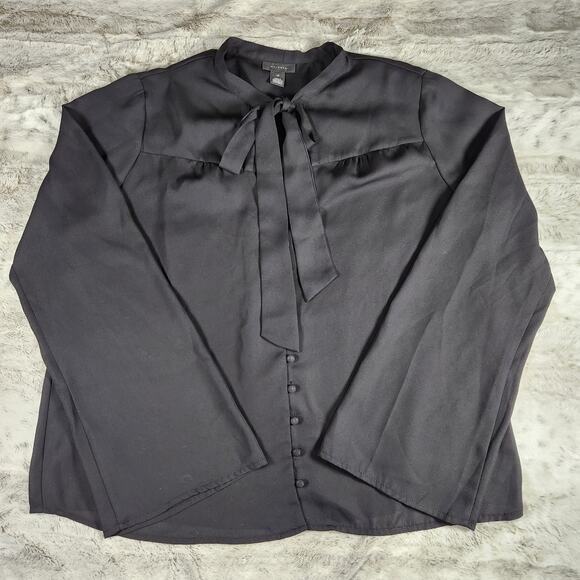 Halogen Black Flowy and Chic Tie Front V Neck Button Down Blouse Top Size XL - Picture 2 of 11